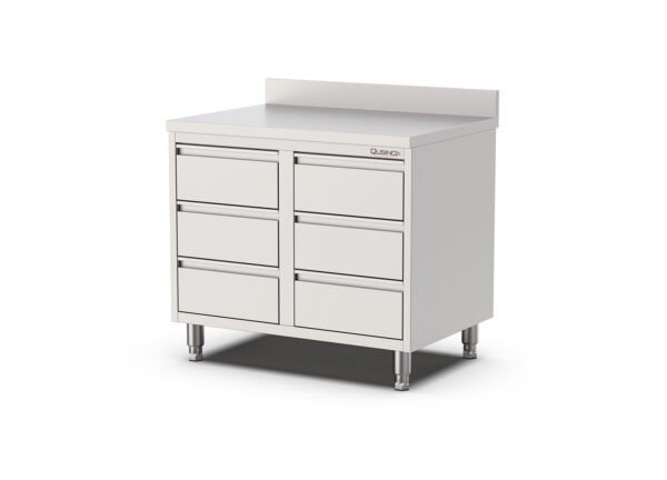RVS Horeca Werkbank met 6 laden | Opstaande rand | 800x700x900mm