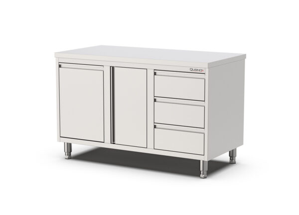 RVS Horeca Werkbank met Draaideur | kanteldeur en 3 laden Links | 1600x700x900(h)mm