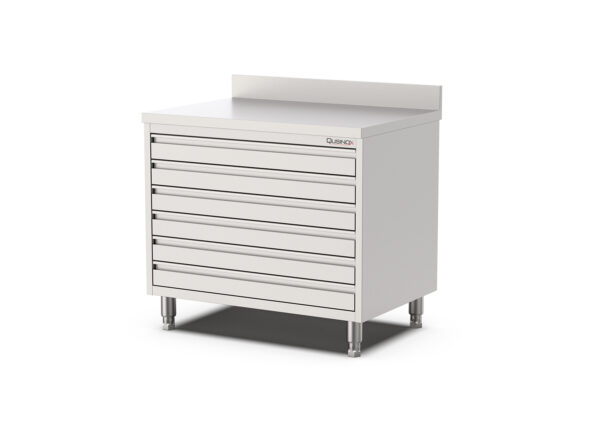 RVS Horeca Werkbank met 6 laden | Opstaande rand | 1000x700x900mm