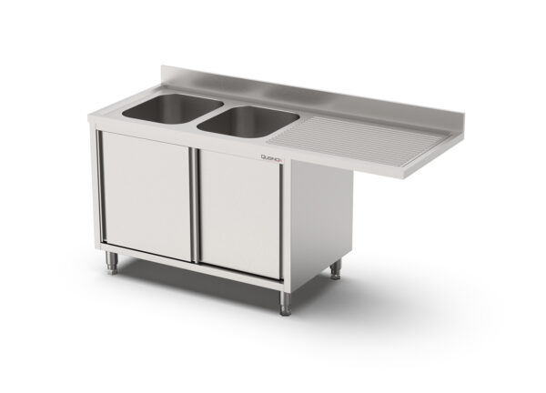 RVS Spoeltafel voor vaatwasser voorlader met Draaideur | 2 bak Rechts 500x500x300 | 2000x700x900(h)mm