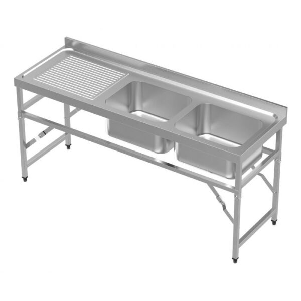 RVS Inklapbare Spoeltafel | 2 bak Rechts 500x400x250 | 1800x600x850(h)mm